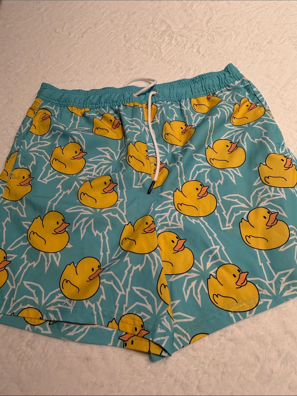Rubber Duck Print Swim Trunks - Teal & Yellow NEFF size XL